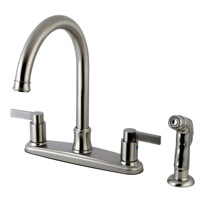 Kingston Brass FB7798NDLSP NuvoFusion 8-Inch Centerset Kitchen Faucet with Sprayer, Brushed Nickel - BNGBath