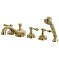 Thumbnail for Kingston Brass KS33325AL Restoration Roman Tub Faucet with Hand Shower, Polished Brass - BNGBath
