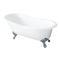 Thumbnail for Aqua Eden VCTND5431B1 54-Inch Cast Iron Slipper Clawfoot Tub without Faucet Drillings, White/Polished Chrome - BNGBath