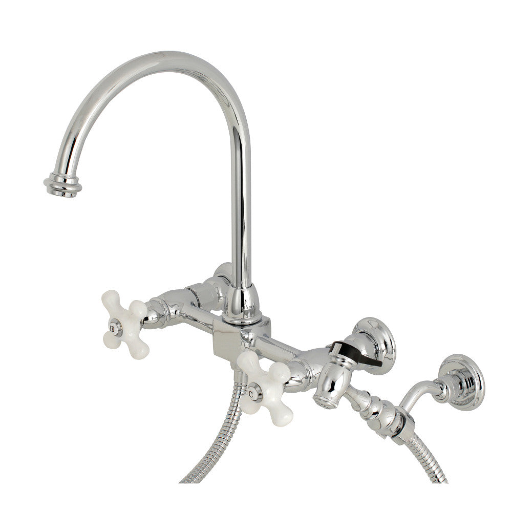 Kingston Brass KS1291PXBS Restoration Wall Mount Bridge Kitchen Faucet with Brass Sprayer, Polished Chrome - BNGBath