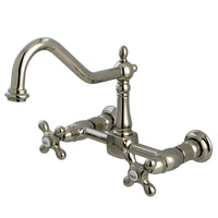 Thumbnail for Kingston Brass KS1246AX Heritage Two-Handle Wall Mount Bridge Kitchen Faucet, Polished Nickel - BNGBath