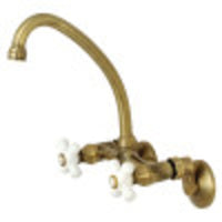 Thumbnail for Kingston Brass KS614AB Kingston Two Handle Wall Mount Bathroom Faucet, Antique Brass - BNGBath