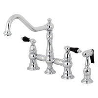 Thumbnail for Kingston Brass KS3271PKLBS Duchess Bridge Kitchen Faucet with Brass Sprayer, Polished Chrome - BNGBath