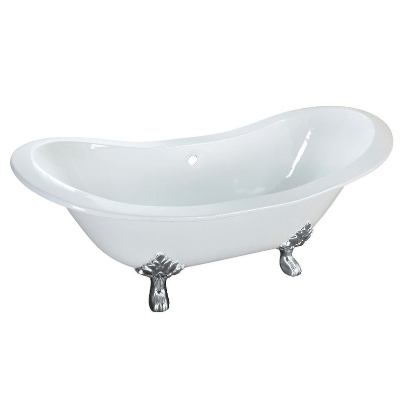 Aqua Eden VCTNDS6130NC1 61-Inch Cast Iron Double Slipper Clawfoot Tub (No Faucet Drillings), White/Polished Chrome - BNGBath
