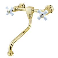 Thumbnail for Kingston Brass KS1212PX Heritage Wall Mount Bathroom Faucet, Polished Brass - BNGBath