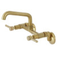 Thumbnail for Kingston Brass KS823SB Concord Two-Handle Wall-Mount Kitchen Faucet, Brushed Brass - BNGBath