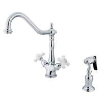 Thumbnail for Kingston Brass KS1231PXBS Heritage 2-Handle Kitchen Faucet with Brass Sprayer and 8-Inch Plate,Polished Chrome - BNGBath