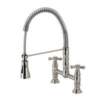 Thumbnail for Gourmetier GS1278AX Heritage Two-Handle Deck-Mount Pull-Down Sprayer Kitchen Faucet, Brushed Nickel - BNGBath