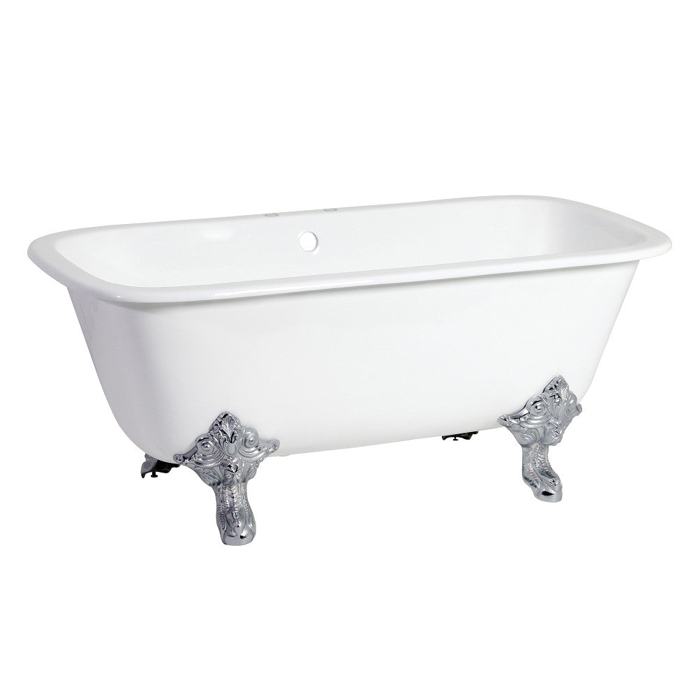 Aqua Eden VCTQ7D6732NL1 67-Inch Cast Iron Double Ended Clawfoot Tub with 7-Inch Faucet Drillings, White/Polished Chrome - BNGBath
