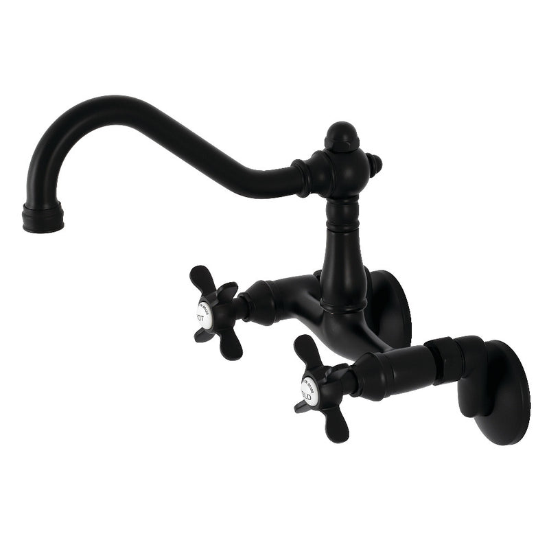 Kingston Brass KS3220BEX 6-Inch Adjustable Center Wall Mount Kitchen Faucet, Matte Black - BNGBath