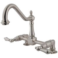 Thumbnail for Kingston Brass KS1148AL Heritage Two-Handle Bridge Kitchen Faucet, Brushed Nickel - BNGBath