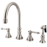 Thumbnail for Kingston Brass KS2798TLBS Widespread Kitchen Faucet, Brushed Nickel - BNGBath