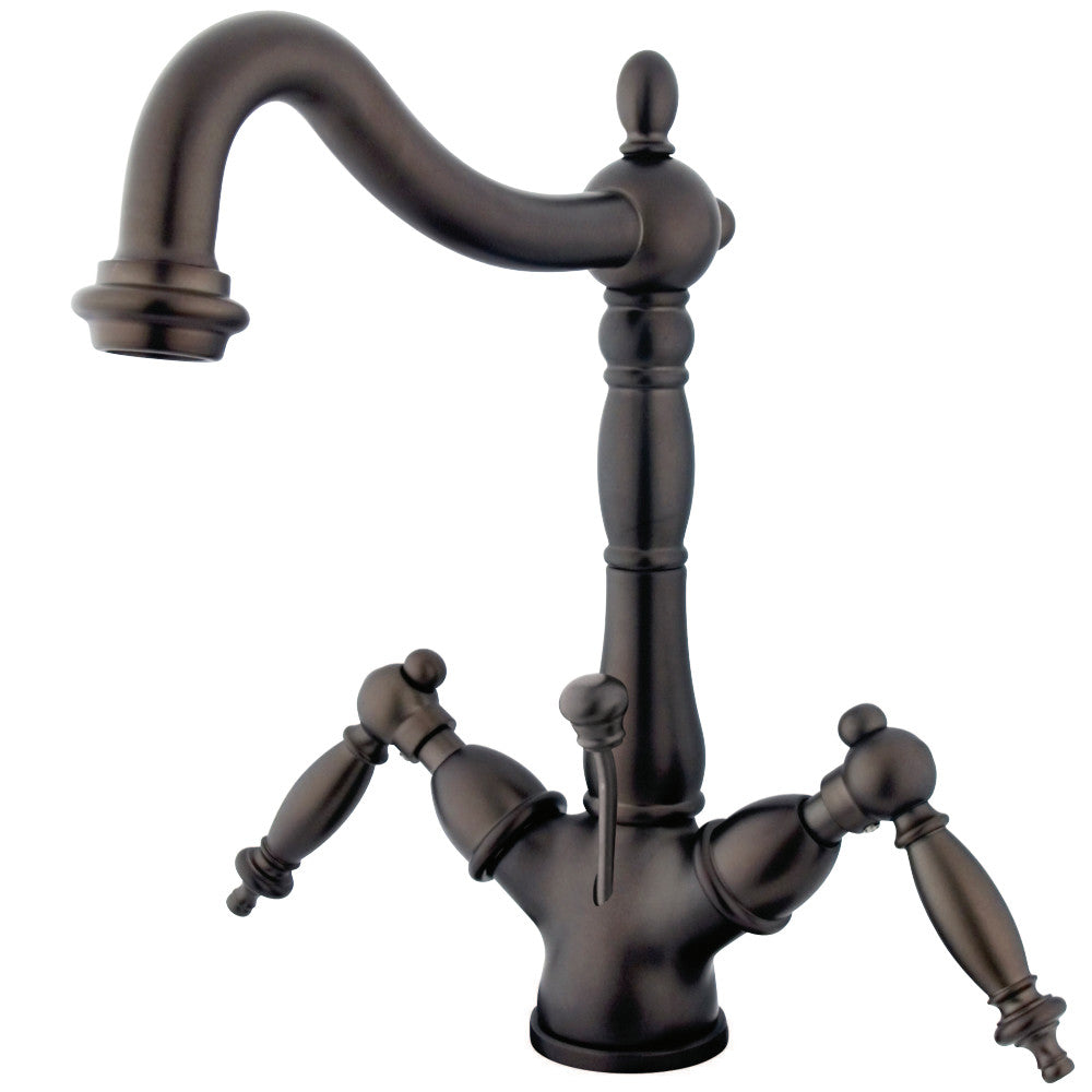 Kingston Brass KS1435TL Heritage Two-Handle Bathroom Faucet with Brass Pop-Up and Cover Plate, Oil Rubbed Bronze - BNGBath