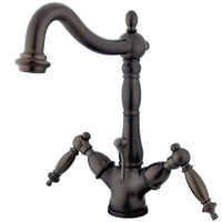 Thumbnail for Kingston Brass KS1435TL Heritage Two-Handle Bathroom Faucet with Brass Pop-Up and Cover Plate, Oil Rubbed Bronze - BNGBath