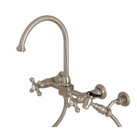 Thumbnail for Kingston Brass KS1298AXBS Restoration Wall Mount Bridge Kitchen Faucet with Brass Sprayer, Brushed Nickel - BNGBath