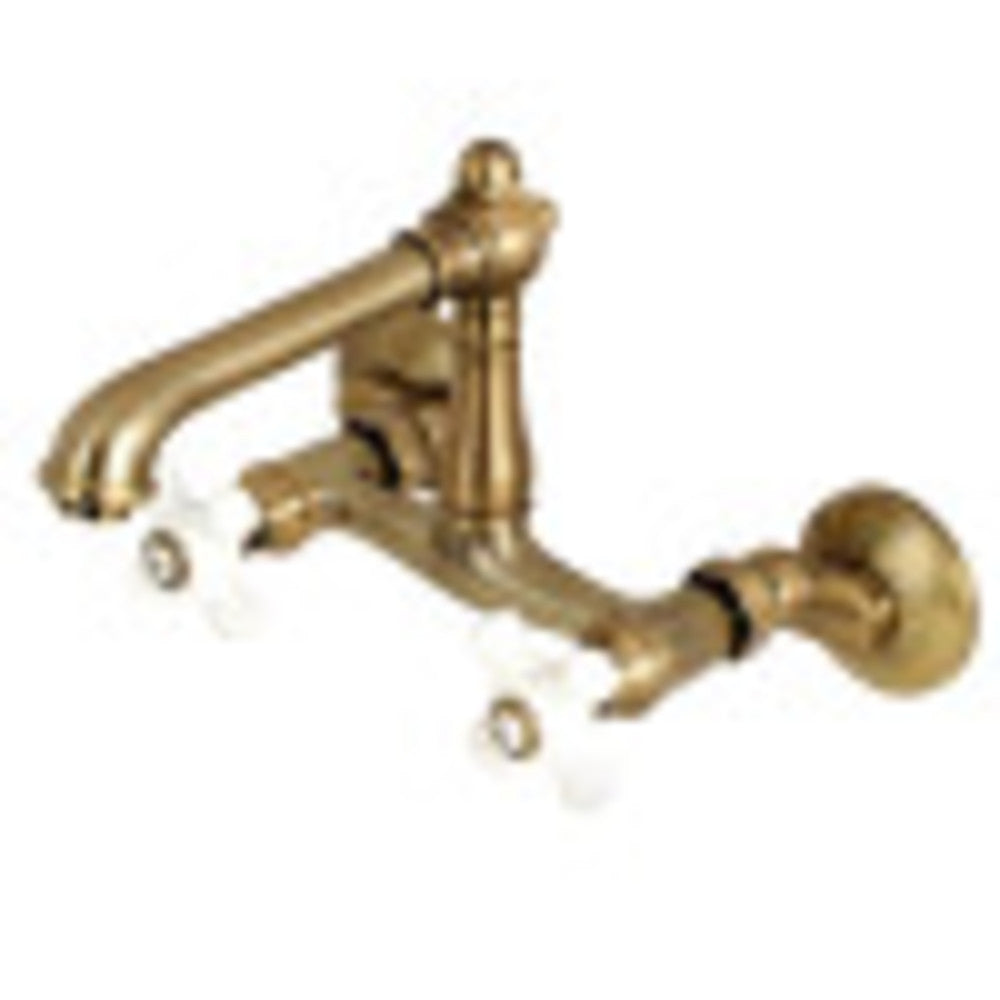 Kingston Brass English Country 6-Inch Adjustable Center Wall Mount Kitchen Faucet, Antique Brass - BNGBath