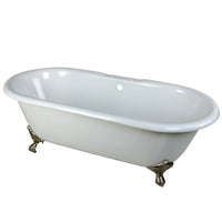 Thumbnail for Aqua Eden VCT7D663013NB8 66-Inch Cast Iron Double Ended Clawfoot Tub with 7-Inch Faucet Drillings, White/Brushed Nickel - BNGBath