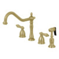 Thumbnail for Kingston Brass KB1797ALBS 8-Inch Widespread Kitchen Faucet with Brass Sprayer, Brushed Brass - BNGBath