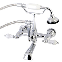 Thumbnail for Kingston Brass AE556T1 Aqua Vintage 7-Inch Wall Mount Tub Faucet with Hand Shower, Polished Chrome - BNGBath