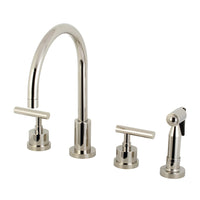 Thumbnail for Kingston Brass KS8726CMLBS Manhattan 8-Inch Widespread Kitchen Faucet with Brass Sprayer, Polished Nickel - BNGBath