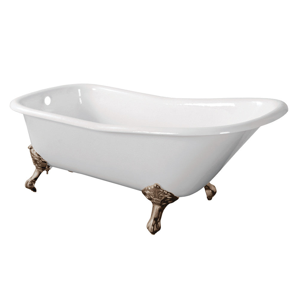 Aqua Eden VCTND6630NF8 67-Inch Cast Iron Single Slipper Clawfoot Tub (No Faucet Drillings), White/Brushed Nickel - BNGBath