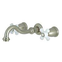 Thumbnail for Kingston Brass KS3128PX Vintage 2-Handle Wall Mount Bathroom Faucet, Brushed Nickel - BNGBath