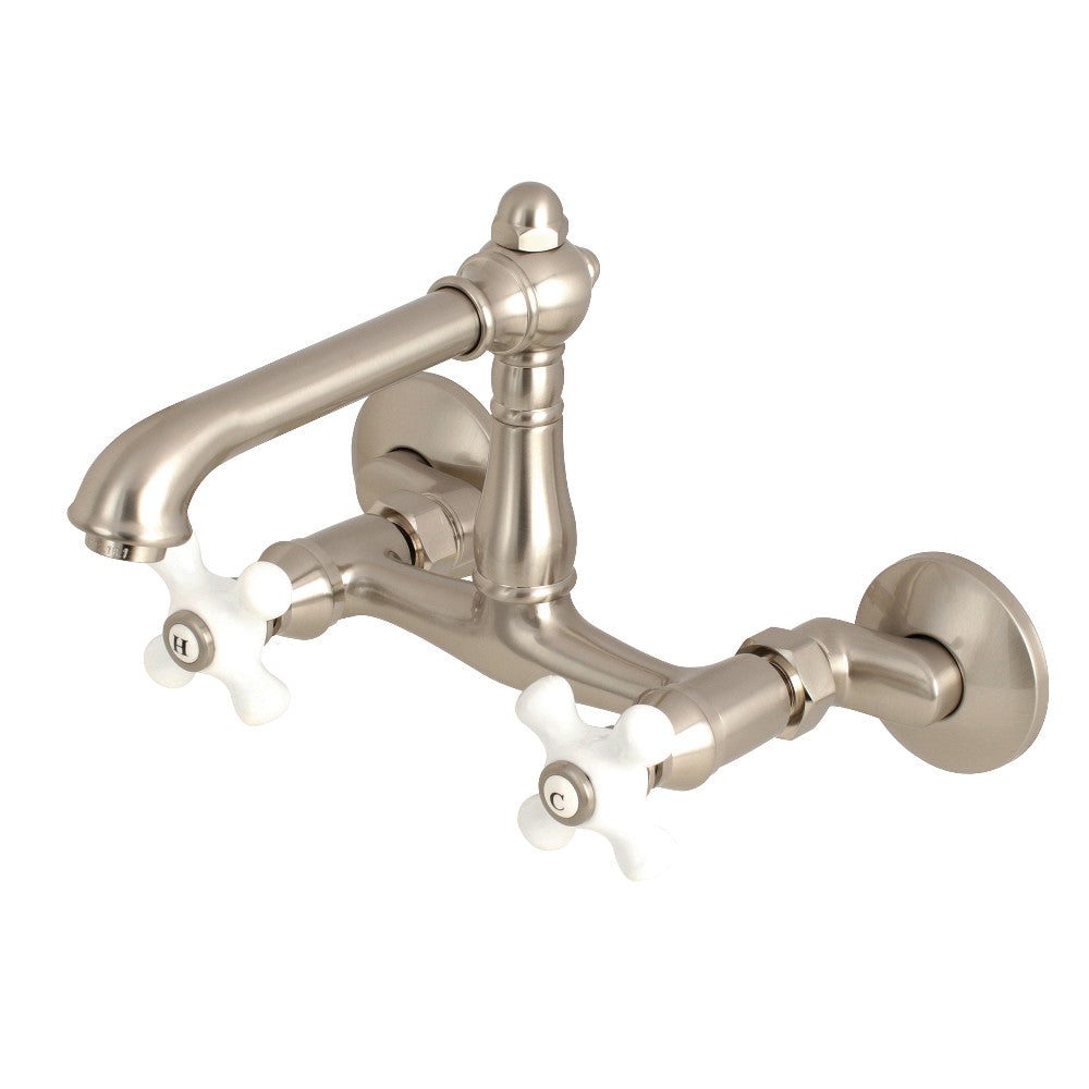 Kingston Brass English Country 6-Inch Adjustable Center Wall Mount Kitchen Faucet, Brushed Nickel - BNGBath