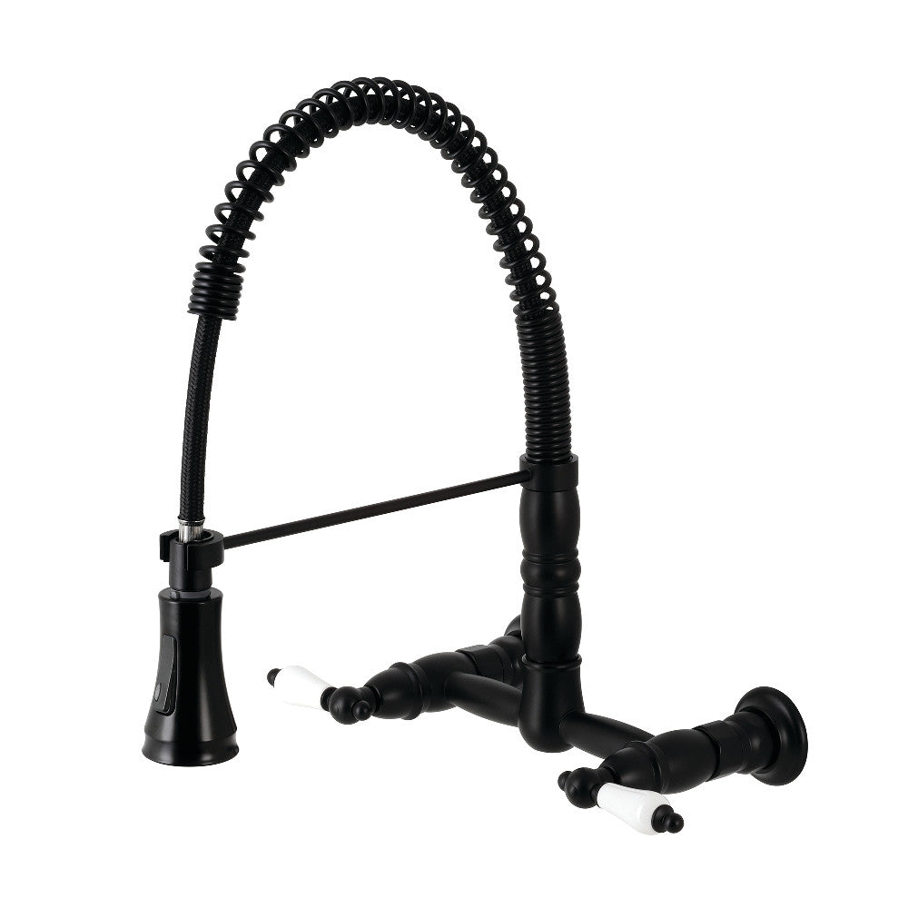 Gourmetier GS1240PL Heritage Two-Handle Wall-Mount Pull-Down Sprayer Kitchen Faucet, Matte Black - BNGBath