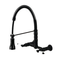Thumbnail for Gourmetier GS1240PL Heritage Two-Handle Wall-Mount Pull-Down Sprayer Kitchen Faucet, Matte Black - BNGBath