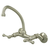 Thumbnail for Kingston Brass KS314SN Kingston Two Handle Wall Mount Kitchen Faucet, Brushed Nickel - BNGBath