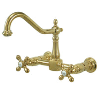 Thumbnail for Kingston Brass KS1242AX Heritage Two-Handle Wall Mount Bridge Kitchen Faucet, Polished Brass - BNGBath
