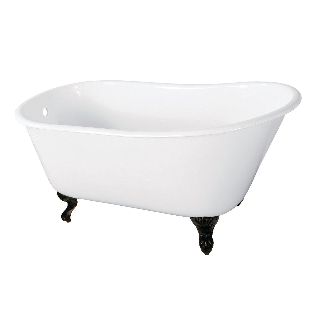 Aqua Eden VCTND5728NT5 57-Inch Cast Iron Slipper Clawfoot Tub without Faucet Drillings, White/Oil Rubbed Bronze - BNGBath