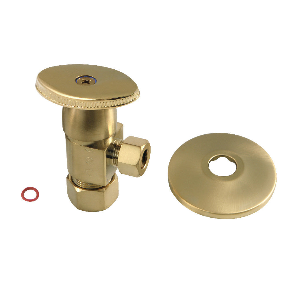 Kingston Brass CD53307VAK 5/8"O.D x 3/8" O.D Anti-Seize Deluxe Quarter Turn Ceramic Hardisc Cartridge Angle Stop with Flange, Brushed Brass - BNGBath