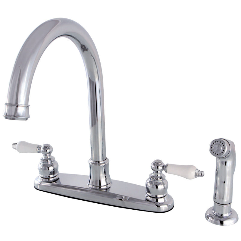 Kingston Brass FB7791PLSP Victorian 8-Inch Centerset Kitchen Faucet with Sprayer, Polished Chrome - BNGBath