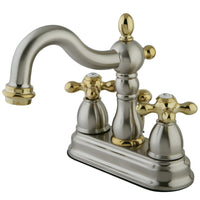 Thumbnail for Kingston Brass KB1609AX Heritage 4 in. Centerset Bathroom Faucet, Brushed Nickel/Polished Brass - BNGBath