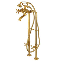 Thumbnail for Kingston Brass CCK266K7 Kingston Freestanding Tub Faucet with Supply Line and Stop Valve, Brushed Brass - BNGBath