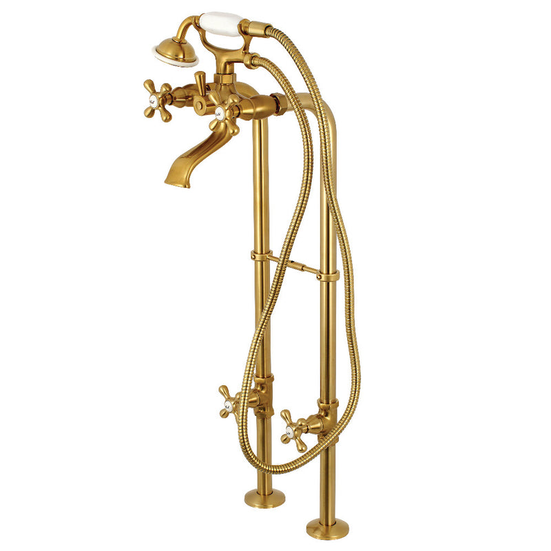 Kingston Brass CCK266K7 Kingston Freestanding Tub Faucet with Supply Line and Stop Valve, Brushed Brass - BNGBath