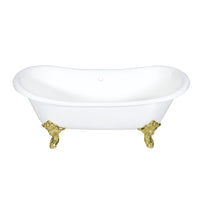 Thumbnail for Aqua Eden VCTNDS7231NL2 72-Inch Cast Iron Double Slipper Clawfoot Tub (No Faucet Drillings), White/Polished Brass - BNGBath