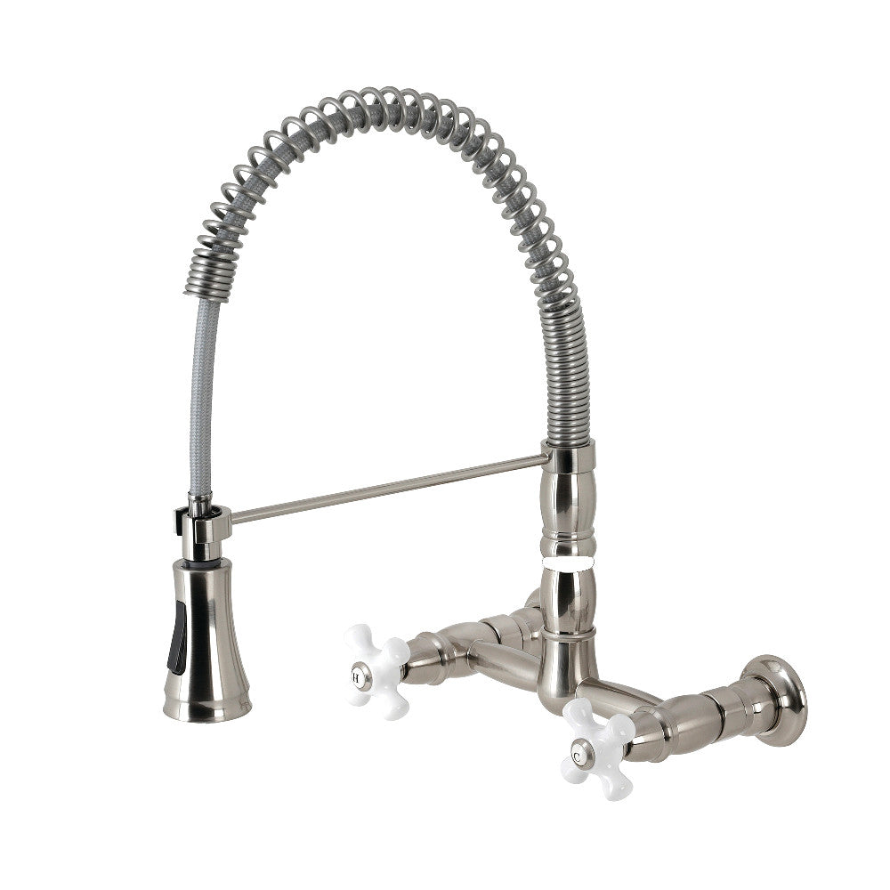 Gourmetier GS1248PX Heritage Two-Handle Wall-Mount Pull-Down Sprayer Kitchen Faucet, Brushed Nickel - BNGBath