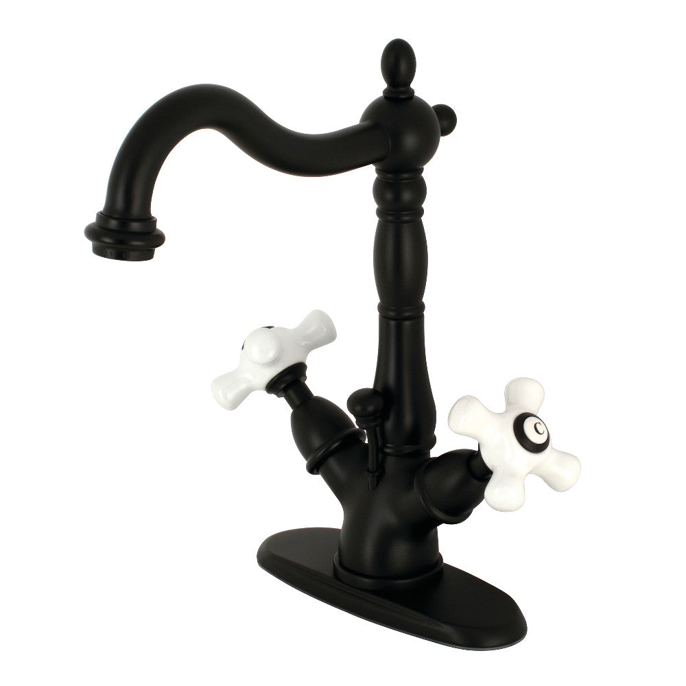 Kingston Brass KS1430PX Heritage Two-Handle Bathroom Faucet with Brass Pop-Up and Cover Plate, Matte Black - BNGBath