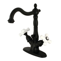Thumbnail for Kingston Brass KS1430PX Heritage Two-Handle Bathroom Faucet with Brass Pop-Up and Cover Plate, Matte Black - BNGBath
