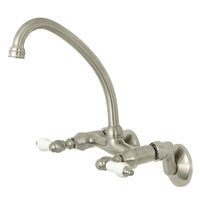Thumbnail for Kingston Brass KS514SN Kingston Two Handle Wall Mount Kitchen Faucet, Brushed Nickel - BNGBath