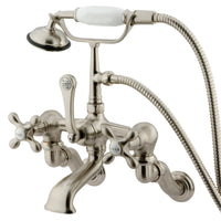 Thumbnail for Kingston Brass CC463T8 Vintage Wall Mount Clawfoot Tub Faucet with Hand Shower, Brushed Nickel - BNGBath
