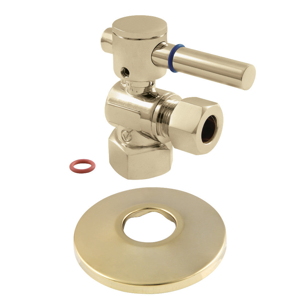 Kingston Brass CC44402DLK 1/2-Inch FIP X 1/2-Inch OD Comp Quarter-Turn Angle Stop Valve with Flange, Polished Brass - BNGBath