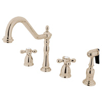Thumbnail for Kingston Brass KB1796AXBS Widespread Kitchen Faucet, Polished Nickel - BNGBath