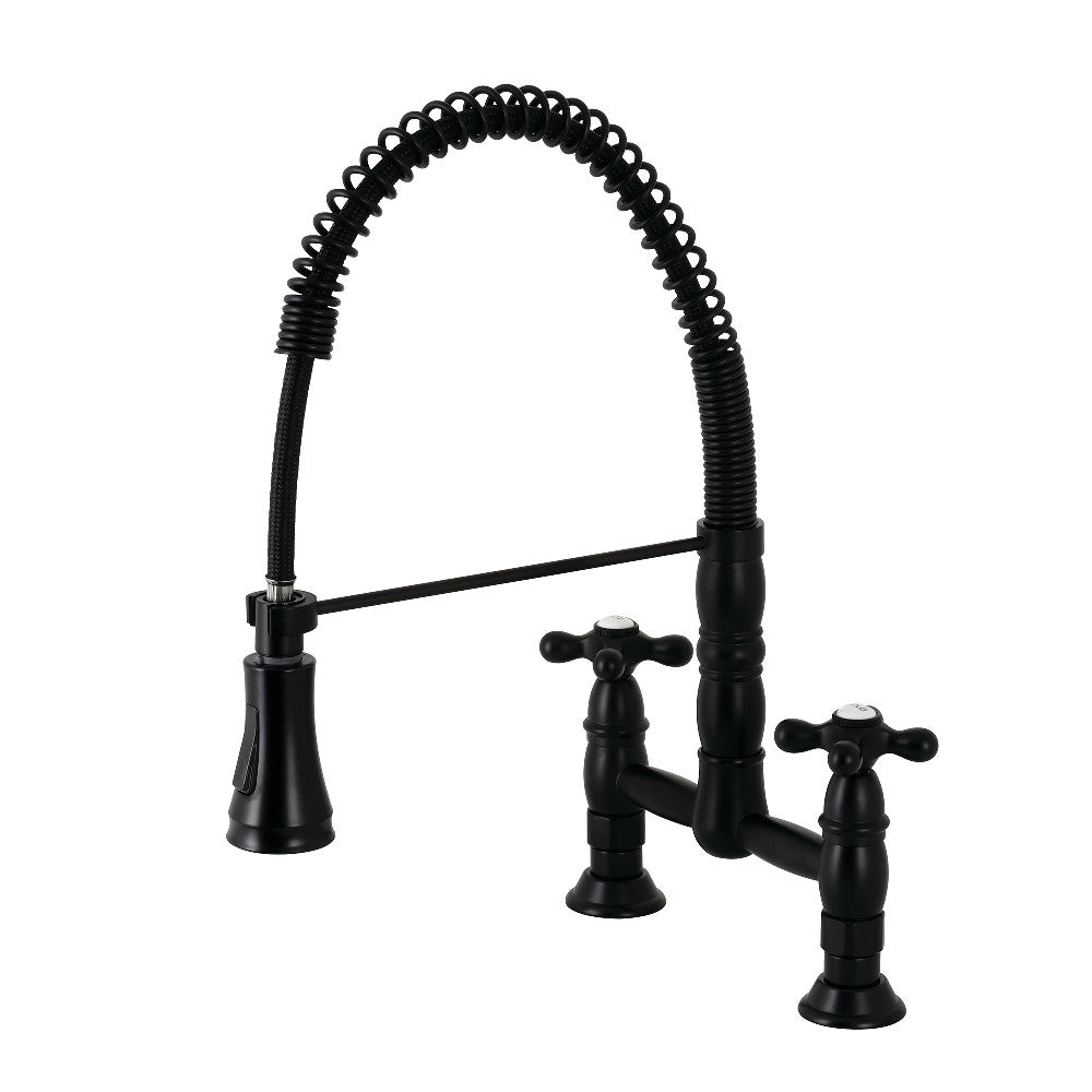 Gourmetier GS1270AX Heritage Two-Handle Deck-Mount Pull-Down Sprayer Kitchen Faucet, Matte Black - BNGBath