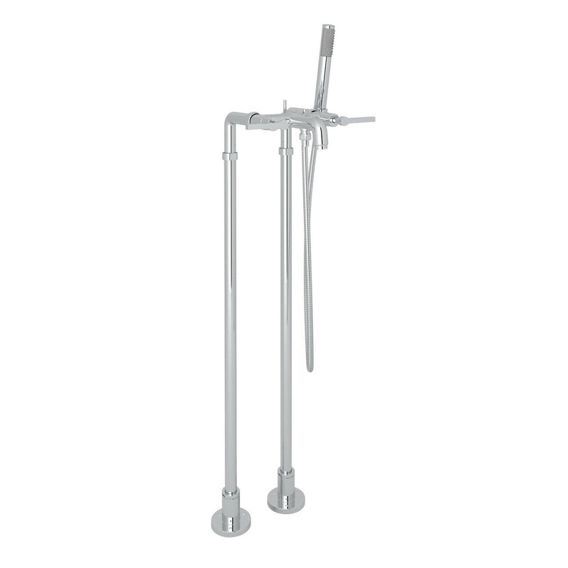 ROHL Lombardia Exposed Floor Mount Tub Filler with Handshower and Floor Pillar Legs or Supply Unions - BNGBath