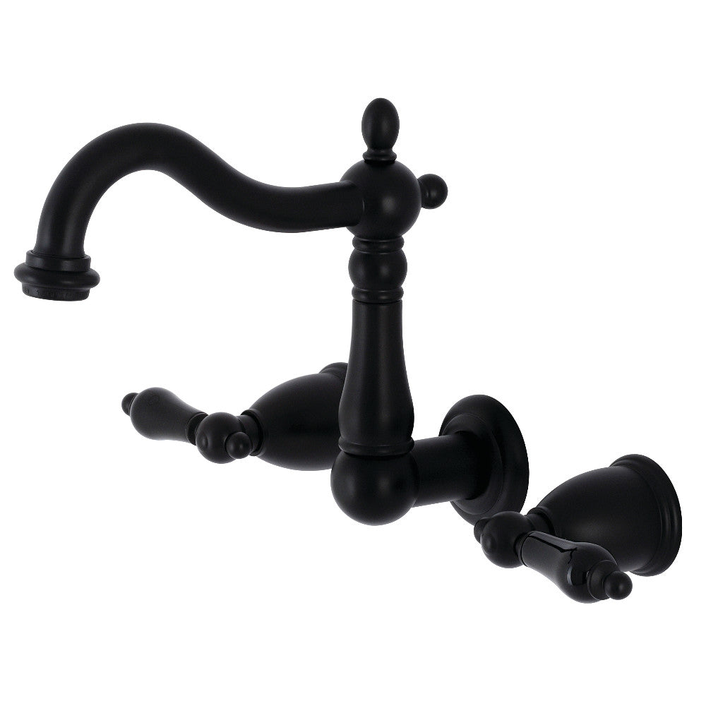 Kingston Brass KS1250PKL Duchess Two-Handle Wall Mount Bathroom Faucet, Matte Black - BNGBath