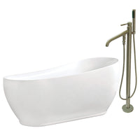 Thumbnail for Aqua Eden KTRS723432A8 71-Inch Acrylic Single Slipper Freestanding Tub Combo with Faucet and Drain, White/Brushed Nickel - BNGBath