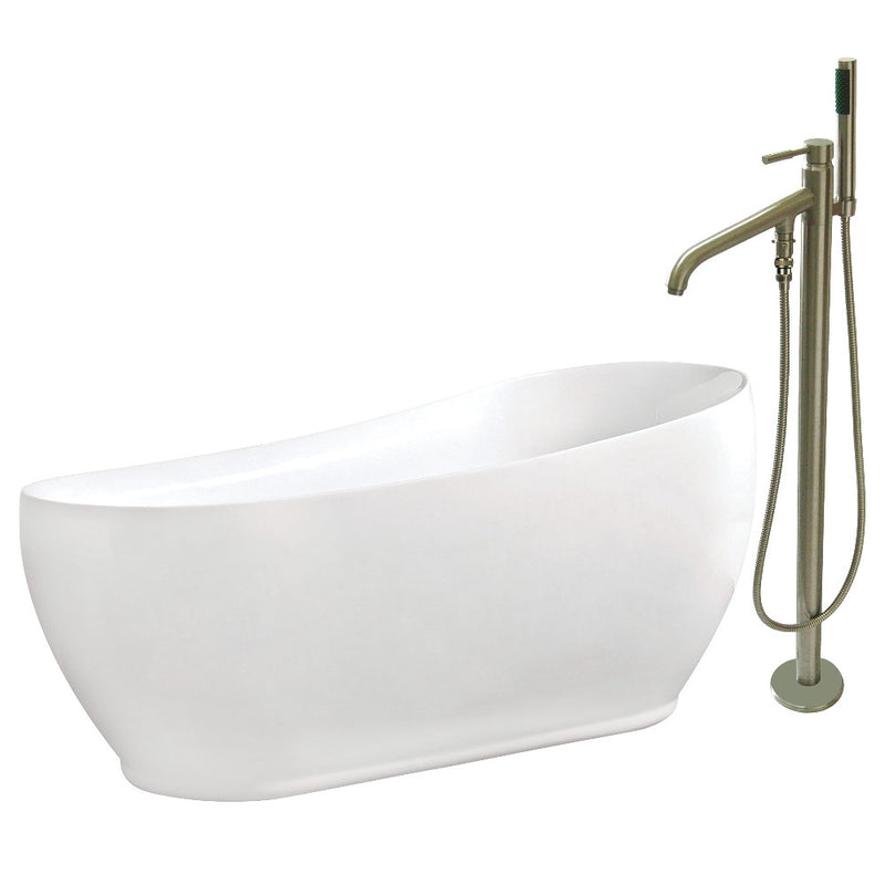 Aqua Eden 71-Inch Acrylic Single Slipper Freestanding Tub Combo with Faucet in White - BNGBath